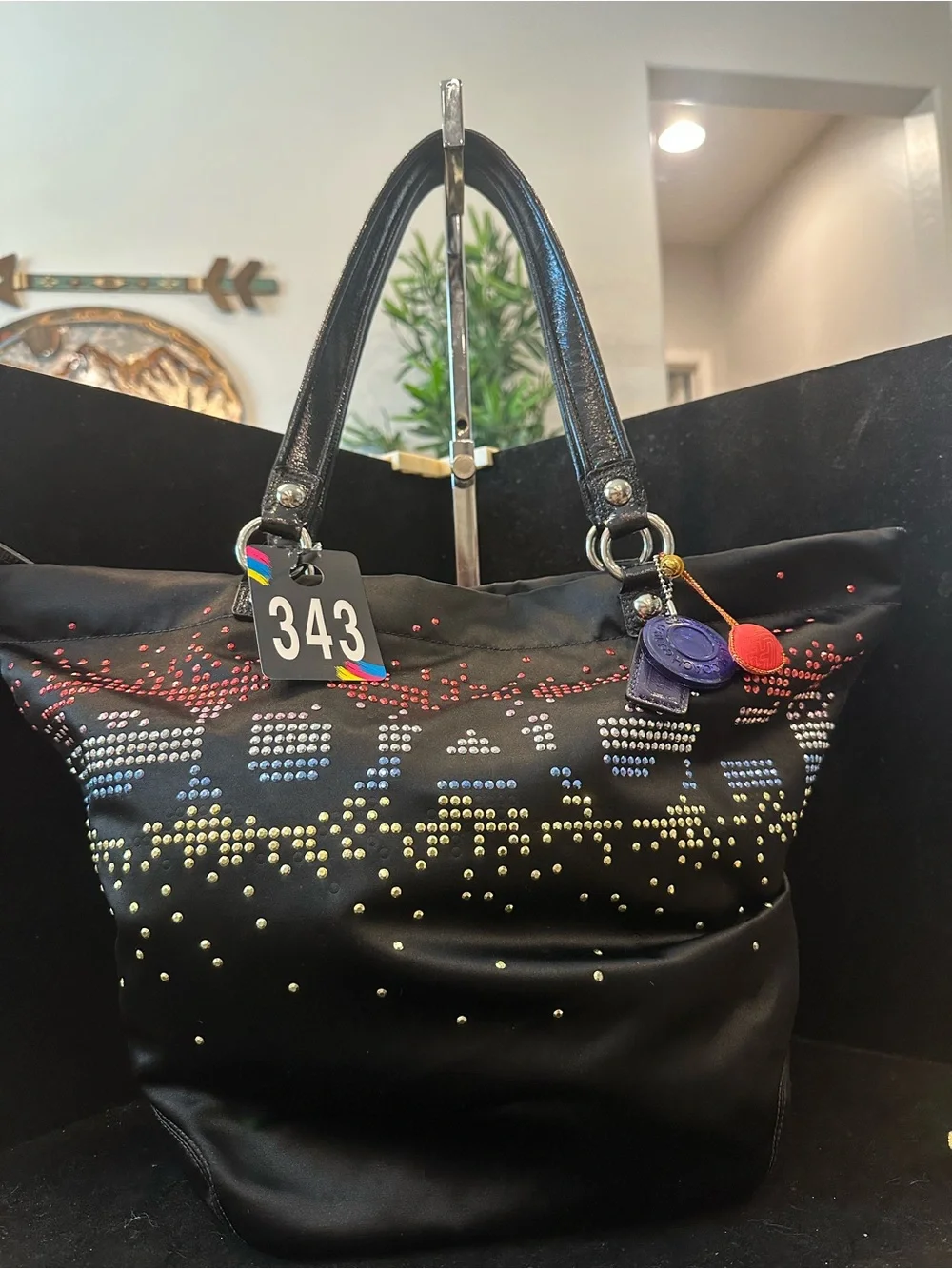 Coach #343 Special Edition Holiday Poppy Tote with Multicolor Stud Pattern